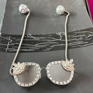 Elegant Silver Sunglasses with Crystal Accents